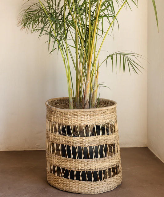 Round Open Weave Cane Planter